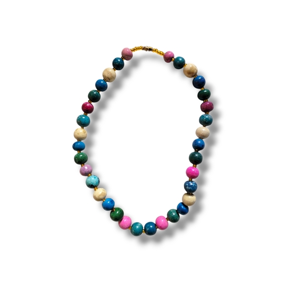 NWOT Gorgeous Multicolor Dyed Natural Stone Beaded Marble Necklace (OS) - Picture 3 of 5